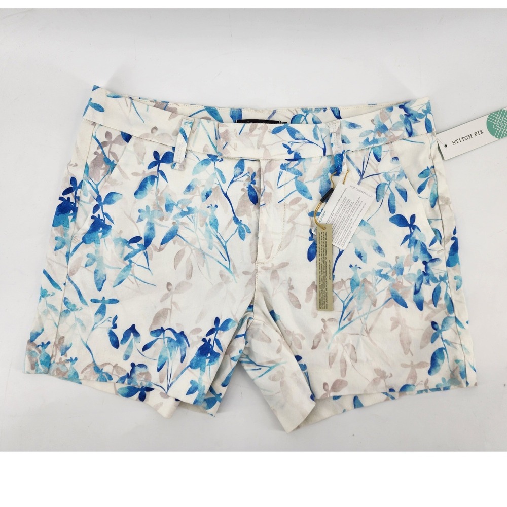 Level 99 Cinder Linen Printed Floral Shorts Blue White Size‎ 27 Coastal Tropical